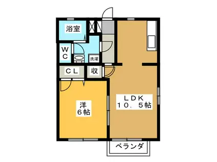 パピオン UNUMA A(1LDK/2階)の間取り写真