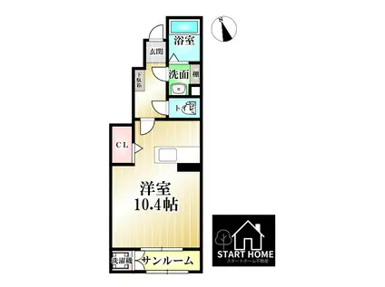 グランデール B(ワンルーム/1階)の間取り写真