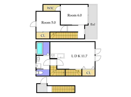 グランフルール庭瀬(2LDK/2階)の間取り写真