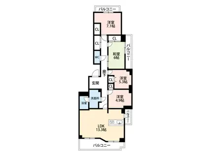 コープ野村新安城D棟(4LDK/11階)の間取り写真