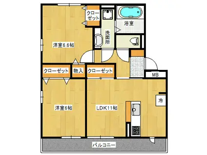 ジンミー(2LDK/3階)の間取り写真