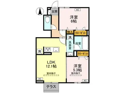 ウィル・クレストII II(2LDK/1階)の間取り写真