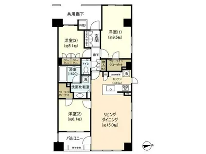 クラッシィハウス浜田山(3LDK/5階)の間取り写真