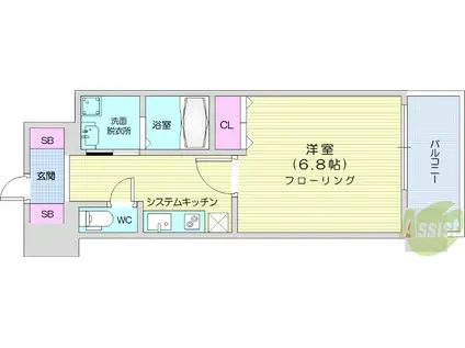 APPLEみやぎの(1K/5階)の間取り写真