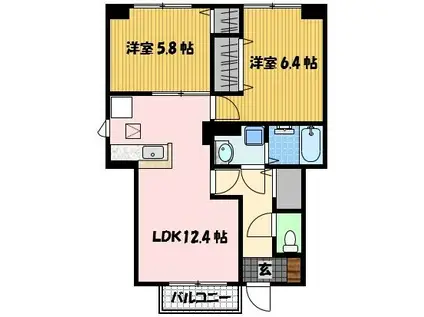 ジュネス・コート(2LDK/1階)の間取り写真