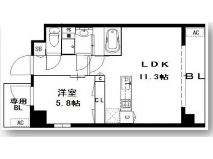 リップル布施イースト2(1LDK/4階)の間取り写真