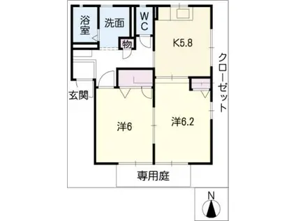 クアトロ牛立南(2K/2階)の間取り写真