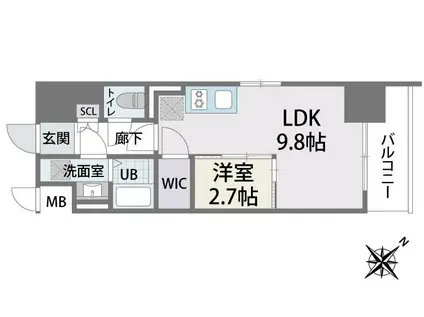 ラクラス博多II(1LDK/13階)の間取り写真