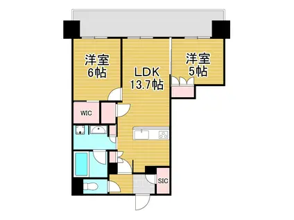 ザ・サンパーク小倉駅タワーレジデンス(2LDK/12階)の間取り写真