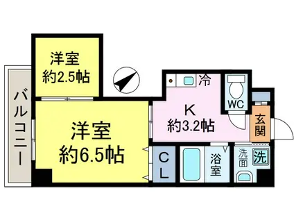 ラフィーネ・S(1SK/2階)の間取り写真