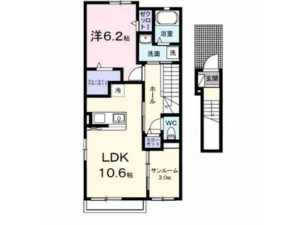 シェル・ブルゥ(1LDK/2階)の間取り写真