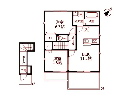 ル・シエル・ブルー B棟(2LDK/2階)の間取り写真