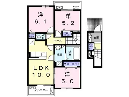 VILLA SHIN II(3LDK/2階)の間取り写真