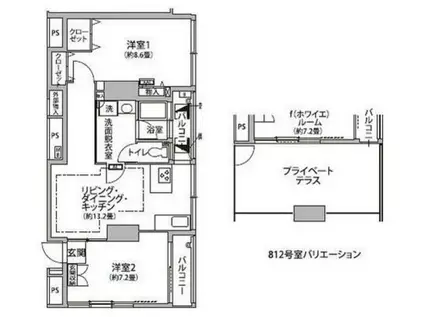 東雲キャナルコートCODAN12号棟(2LDK/8階)の間取り写真