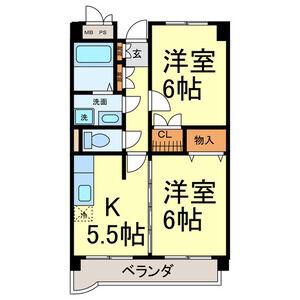 ヴァンコーポ大赤見(2K/2階)の間取り写真