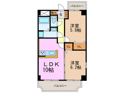 ベルカーサ東山台II(2LDK/3階)の間取り写真