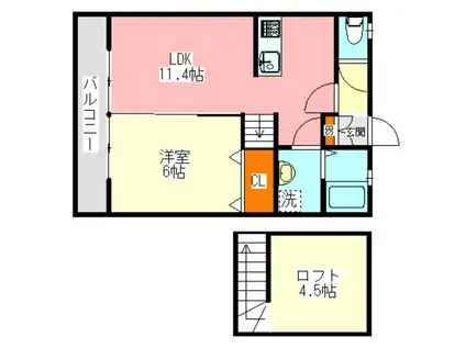 LUCIASI(1LDK/2階)の間取り写真