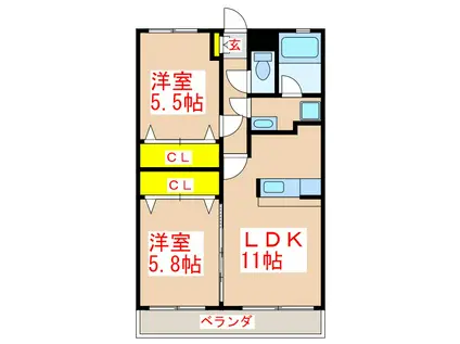 レジデンス田上(2LDK/1階)の間取り写真