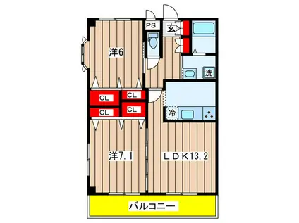 クレールメゾン日吉(2LDK/4階)の間取り写真