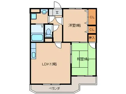 コンフォールII(2LDK/2階)の間取り写真