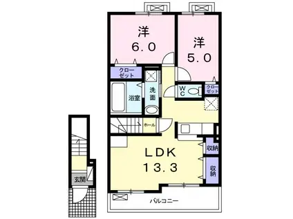 ラ・コンフォート東松島I(2LDK/2階)の間取り写真