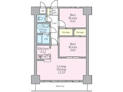 LIVE・TOPIA八王子(2LDK/10階)の間取り写真