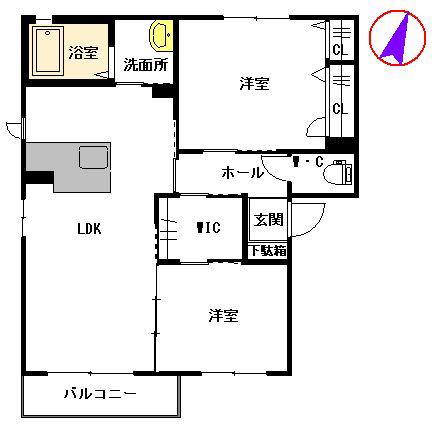 シャーメゾン・ヴァン  A棟(2LDK/2階)の間取り写真