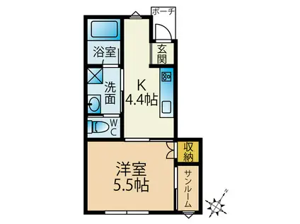 メゾン・ド・パステル台町 F(1DK/1階)の間取り写真