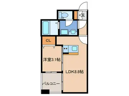 リアンシエルブルー香椎宮前(1LDK/9階)の間取り写真