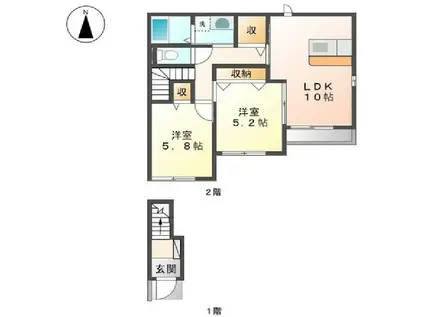 サニーガーデン(2LDK/2階)の間取り写真