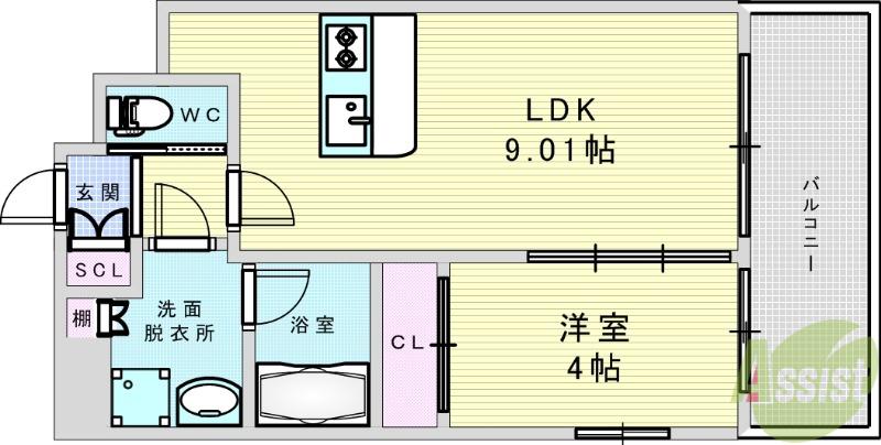 プレジオ緑地公園(1LDK/8階)の間取り写真