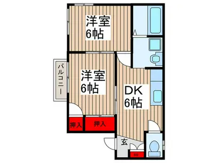 ユーアイコーポC棟(2DK/2階)の間取り写真