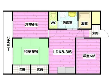 木村コーポ敬春(3LDK/3階)の間取り写真