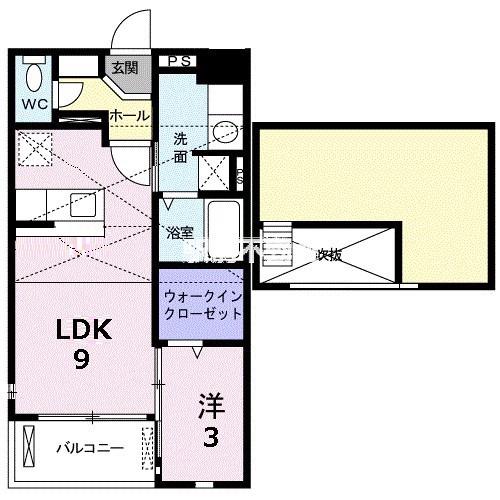 リバ・シティ夢咲II(1LDK/2階)の間取り写真