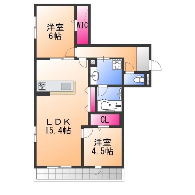 SUNSKY鳳西町(2LDK/2階)の間取り写真