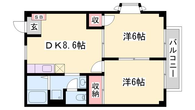 エスポワール御立 B棟(2DK/2階)の間取り写真
