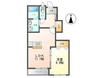 ボンヌール(1LDK/1階)の間取り写真