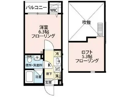 リヴィエールポルテII(1K/3階)の間取り写真