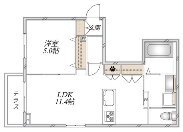 ブランシュ雪ノ下(1LDK/1階)の間取り写真