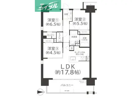 ポレスター岡山運動公園(3LDK/12階)の間取り写真
