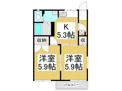 フレグランスリバティA棟(2K/1階)の間取り写真