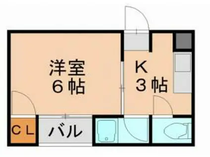 竹下通弐番館(1K/3階)の間取り写真