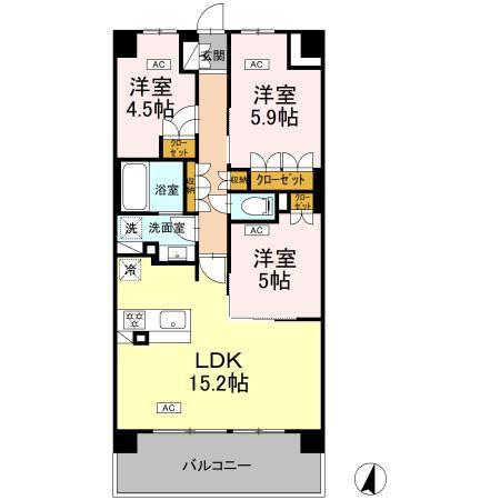 ロイヤルパークス仙台青葉通(3LDK/15階)の間取り写真