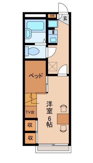 ドミール中島N(1K/2階)の間取り写真