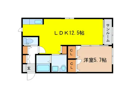 カーサ薬師堂(1LDK/1階)の間取り写真