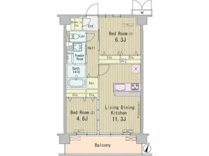 HIGASHIKOMATSUGAWA APARTMENT(2LDK/5階)の間取り写真