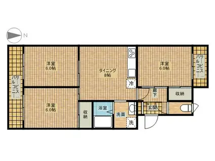 常陸グランドパレス(3DK/3階)の間取り写真