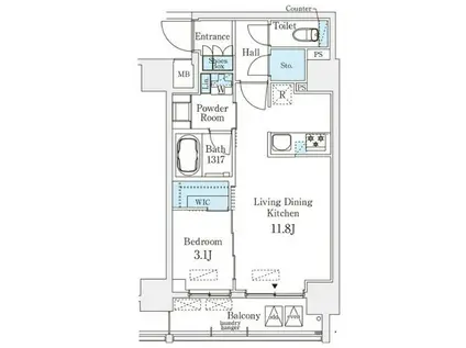 ベルファース八丁堀WE S T(1LDK/2階)の間取り写真