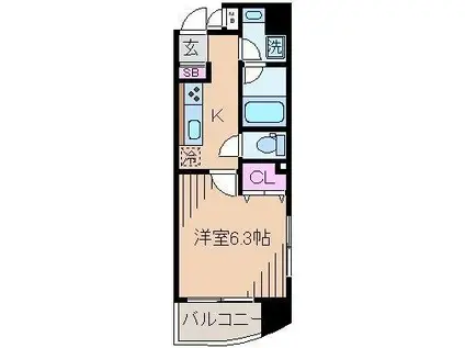 グランシャリオ(1K/2階)の間取り写真