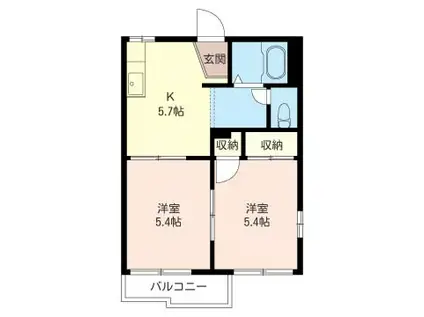 ジュネス石名坂 A(2K/2階)の間取り写真